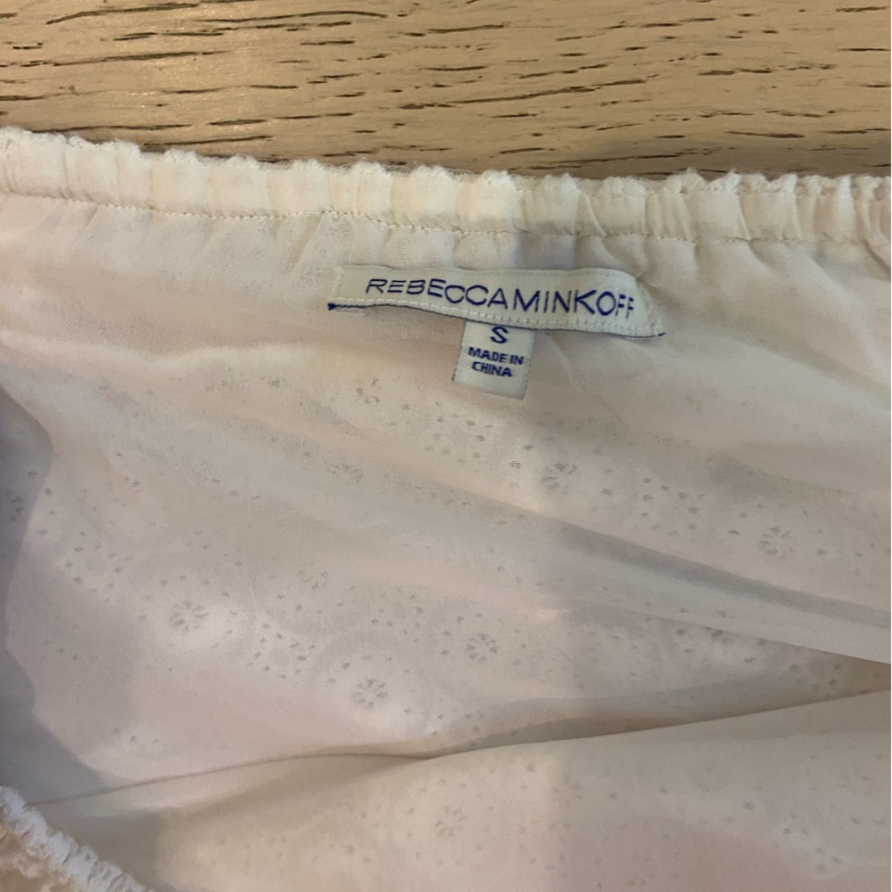 REBECCA MINKOFF Cotton Eyelet Off The Shoulder Top Small White Ruffle NWOT - Picture 6 of 10